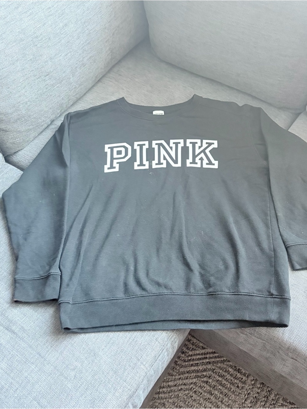 PINK Victoria’s Secret Black Crewneck Sweatshirt Size Small - Picture 2 of 6